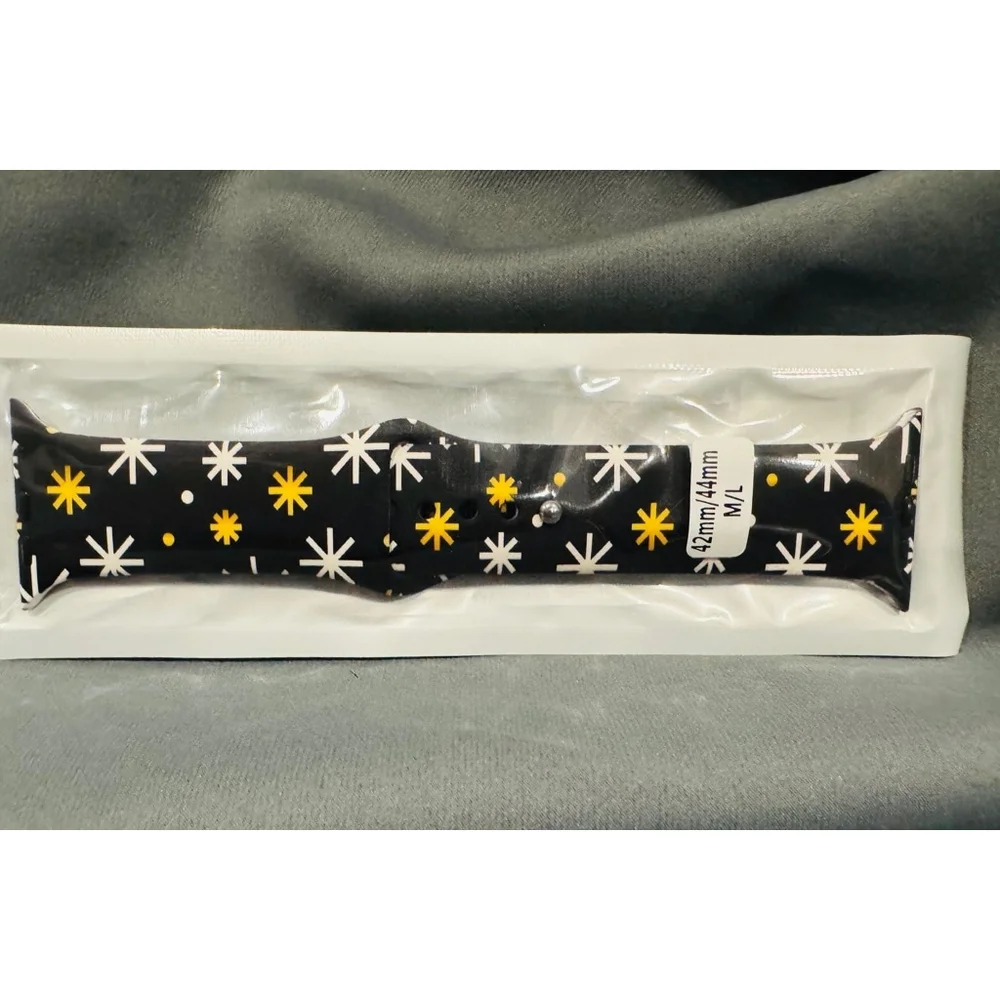 Watch Band, Size 42/44 (M/L), in Festive Black & Gold NEW